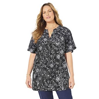Catherines Women's Plus Size Pleated Flutter Sleeve Timeless Blouse