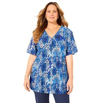 Catherines Women's Plus Size Pleated Flutter Sleeve Timeless Blouse