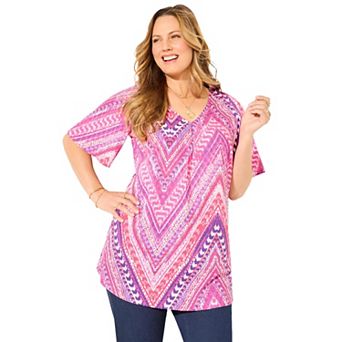 Catherines Women's Plus Size Pleated Flutter Sleeve Timeless Blouse
