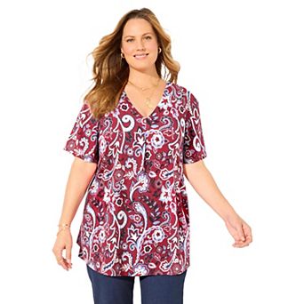 Catherines Women's Plus Size Pleated Flutter Sleeve Timeless Blouse