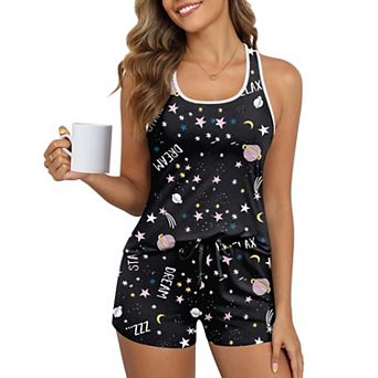 Ekouaer Womens Tank Top Pajama Set Comfy Sleeveless Sleepwear Racerback Cami and Shorts Pjs 2 pc