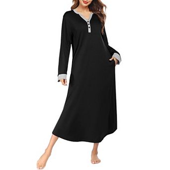 Ekouaer Long Sleeve Nightgown for Women Full Length Sleep Dress Maxi Night Shirt Casual Lounge