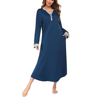 Ekouaer Long Sleeve Nightgown for Women Full Length Sleep Dress Maxi Night Shirt Casual Lounge