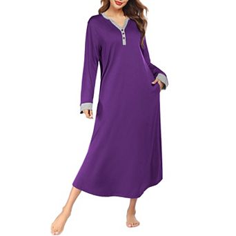 Ekouaer Long Sleeve Nightgown for Women Full Length Sleep Dress Maxi Night Shirt Casual Lounge