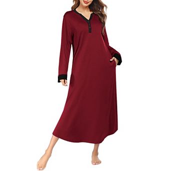 Ekouaer Long Sleeve Nightgown for Women Full Length Sleep Dress Maxi Night Shirt Casual Lounge