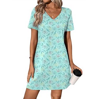 Ekouaer Women’s Cotton Nightgown Short Sleeve V Neck Sleep Shirt