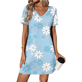 Ekouaer Women’s Cotton Nightgown Short Sleeve V Neck Sleep Shirt