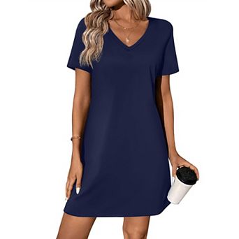 Ekouaer Women’s Cotton Nightgown Short Sleeve V Neck Sleep Shirt
