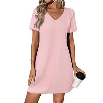 Ekouaer Women’s Cotton Nightgown Short Sleeve V Neck Sleep Shirt