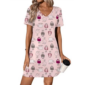 Ekouaer Women’s Cotton Nightgown Short Sleeve V Neck Sleep Shirt