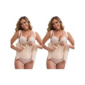 2 Packs Women's Steel Latex Waist Corset Top Zipper Adjustable Straps Push-Up Tummy Control Tank
