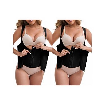 2 Packs Women's Steel Latex Waist Corset Top Zipper Adjustable Straps Push-Up Tummy Control Tank