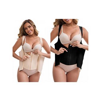 2 Packs Women's Steel Latex Waist Corset Top Zipper Adjustable Straps Push-Up Tummy Control Tank
