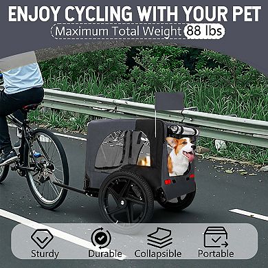 66LB Capacity Heavy-Duty Foldable Pet Bike Trailer with 16" All-Terrain Wheels