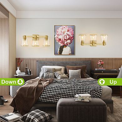 POWLIG 22" Vanity Light Fixture - 3-Light Dimmable Bathroom Lighting with Cone Clear Glass Shades