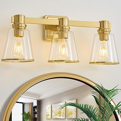 POWLIG 22" Vanity Light Fixture - 3-Light Dimmable Bathroom Lighting with Cone Clear Glass Shades