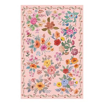 Bohemian Floral Washable Area Rug Vintage Non-Slip Carpet for Living Spaces