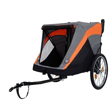 100LB Capacity 2-in-1 Pet Bike Trailer with Storage Pockets Quick-Release Wheels