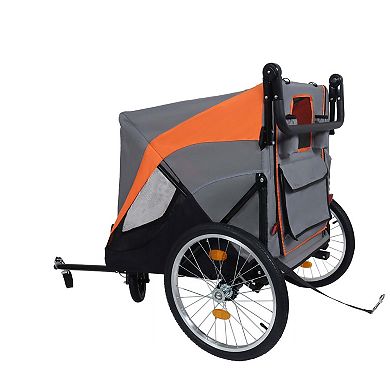 100LB Capacity 2-in-1 Pet Bike Trailer with Storage Pockets Quick-Release Wheels