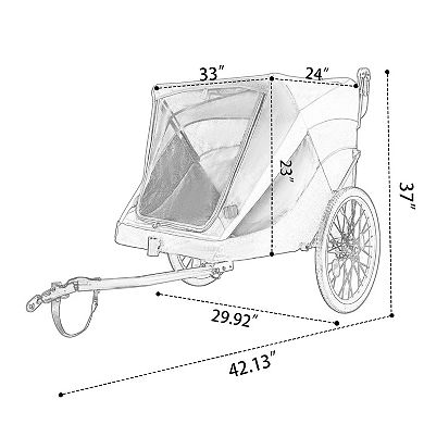 100LB Capacity 2-in-1 Pet Bike Trailer with Storage Pockets Quick-Release Wheels