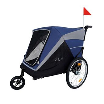 100LB Capacity 2-in-1 Pet Bike Trailer with Storage Pockets Quick-Release Wheels