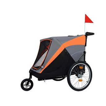 100LB Capacity 2-in-1 Pet Bike Trailer with Storage Pockets Quick-Release Wheels