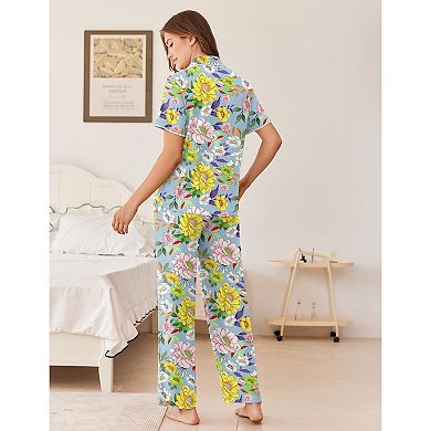 Ekouaer Women's Pajama Sets Button Down Loungewear Short Sleeve Sleepwear 2 Piece Pants Pjs Set