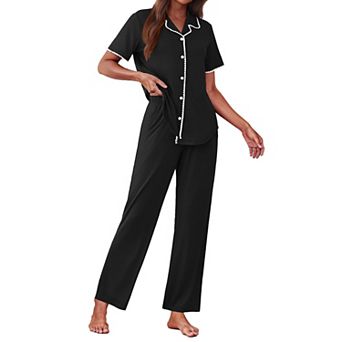Ekouaer Women's Pajama Sets Button Down Loungewear Short Sleeve Sleepwear 2 pc Pants Pjs Set