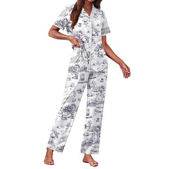Ekouaer Women's Button Down Pajama Set with Short Sleeve Top and Pants