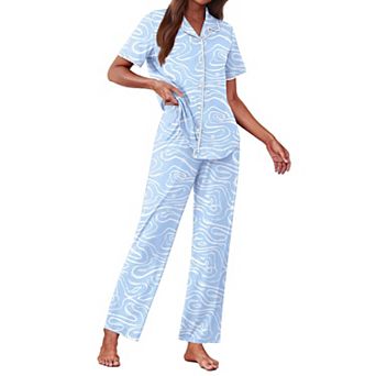Ekouaer Women's Button Down Pajama Set with Short Sleeve Top and Pants