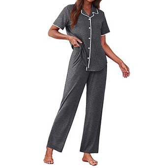 Ekouaer Women's Pajama Sets Button Down Loungewear Short Sleeve Sleepwear 2 pc Pants Pjs Set