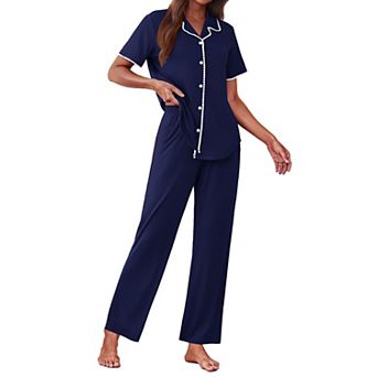 Ekouaer Women's Pajama Sets Button Down Loungewear Short Sleeve Sleepwear 2 pc Pants Pjs Set