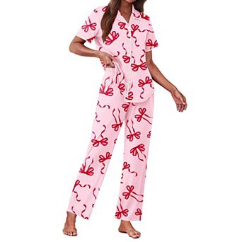 Ekouaer Women's Pajama Sets Button Down Loungewear Short Sleeve Sleepwear 2 pc Pants Pjs Set