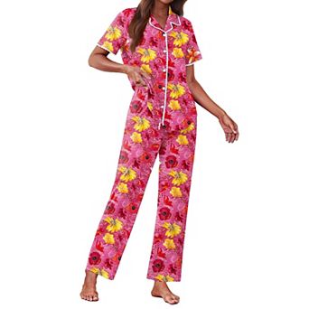 Ekouaer Women's Pajama Sets Button Down Loungewear Short Sleeve Sleepwear 2 pc Pants Pjs Set