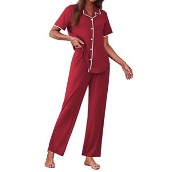 Ekouaer Women's Button Down Pajama Set with Short Sleeve Top and Pants