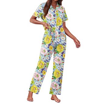 Ekouaer Women's Button Down Pajama Set with Short Sleeve Top and Pants