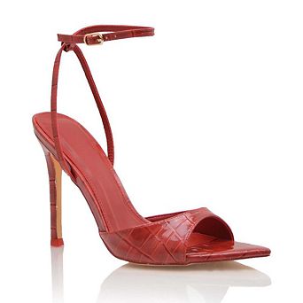 Croc Embossed Ankle-Strap Stiletto Heel Sandals