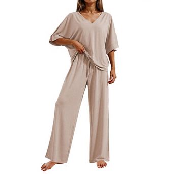 Ekouaer Pajama Sets for Women Short Sleeve Tops and Long Pants Pjs Lounge Set Summer 2 pc Outfits