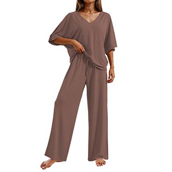 Ekouaer Pajama Sets for Women Short Sleeve Tops and Long Pants Pjs Lounge Set Summer 2 pc Outfits