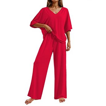 Ekouaer Pajama Sets for Women Short Sleeve Tops and Long Pants Pjs Lounge Set Summer 2 pc Outfits