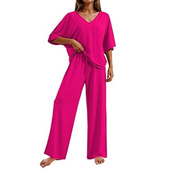 Ekouaer Pajama Sets for Women Short Sleeve Tops and Long Pants Pjs Lounge Set Summer 2 pc Outfits