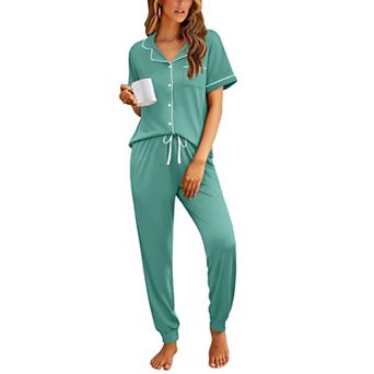 Ekouaer Women Pajama Set Short Sleeve Button Down Pjs Soft Comfy Sleepwear Nightwear with Jogger