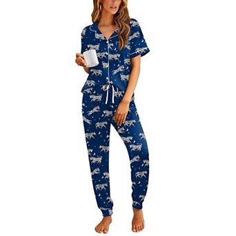 Ekouaer Women Pajama Set Short Sleeve Button Down Pjs Soft Comfy Sleepwear Nightwear with Jogger