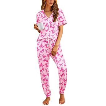 Ekouaer Women Pajama Set Short Sleeve Button Down Pjs Soft Comfy Sleepwear Nightwear with Jogger