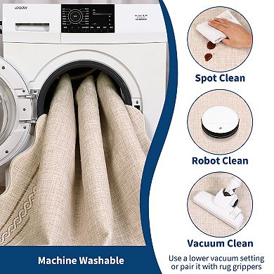 Bordered Area Rug Machine Washable Vacuum Clean Ultra Thin Stain Resistant Carpet for Living Room