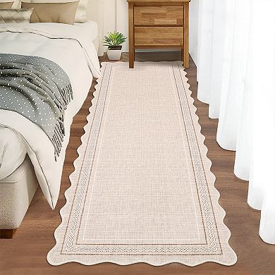 Bordered Area Rug Machine Washable Vacuum Clean Ultra Thin Stain Resistant Carpet for Living Room