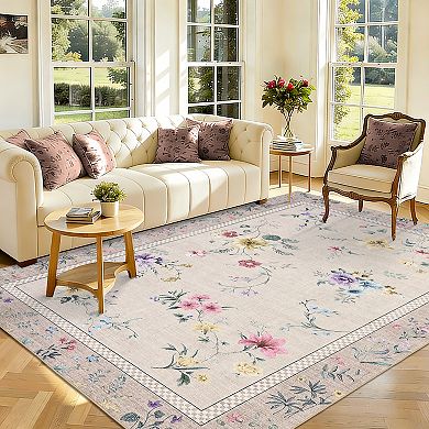 Contemporary Area Rug Machine Washable Low Pile Stain Resistant Carpet for Dining Room Bathroom