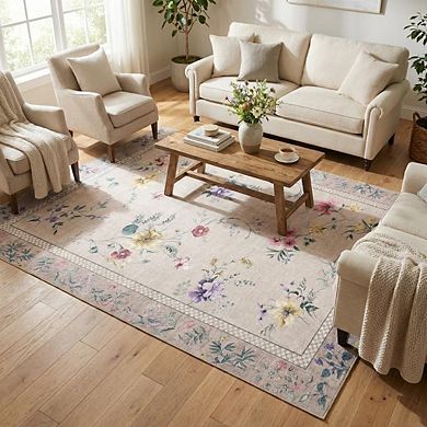 Contemporary Area Rug Machine Washable Low Pile Stain Resistant Carpet for Dining Room Bathroom
