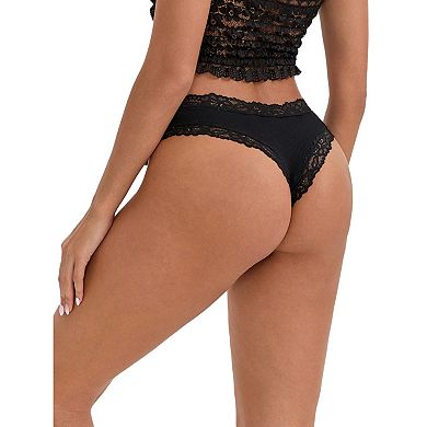 2 Packs Women's Lace Trim Mid-Waisted Ribbed Briefs Seamless Comfortable Regular Fit Solid Panties