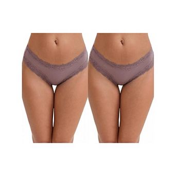 2 Packs Women's Lace Trim Mid-Waisted Ribbed Briefs Seamless Comfortable Regular Fit Solid Panties